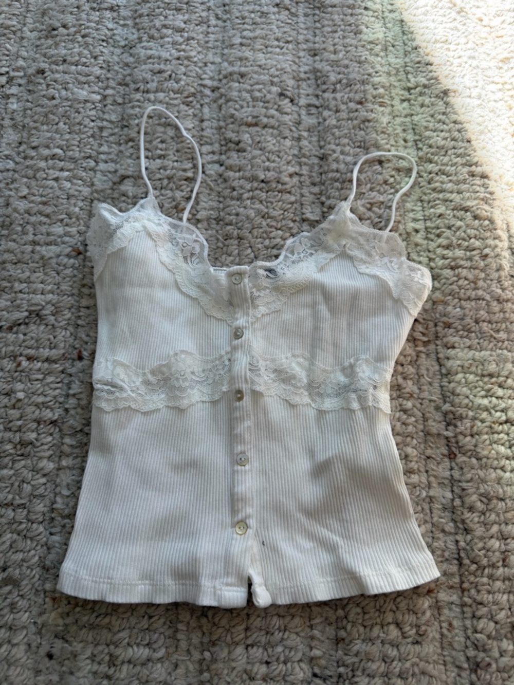 Zara Lace-Trim Ribbed Camisole in Cream